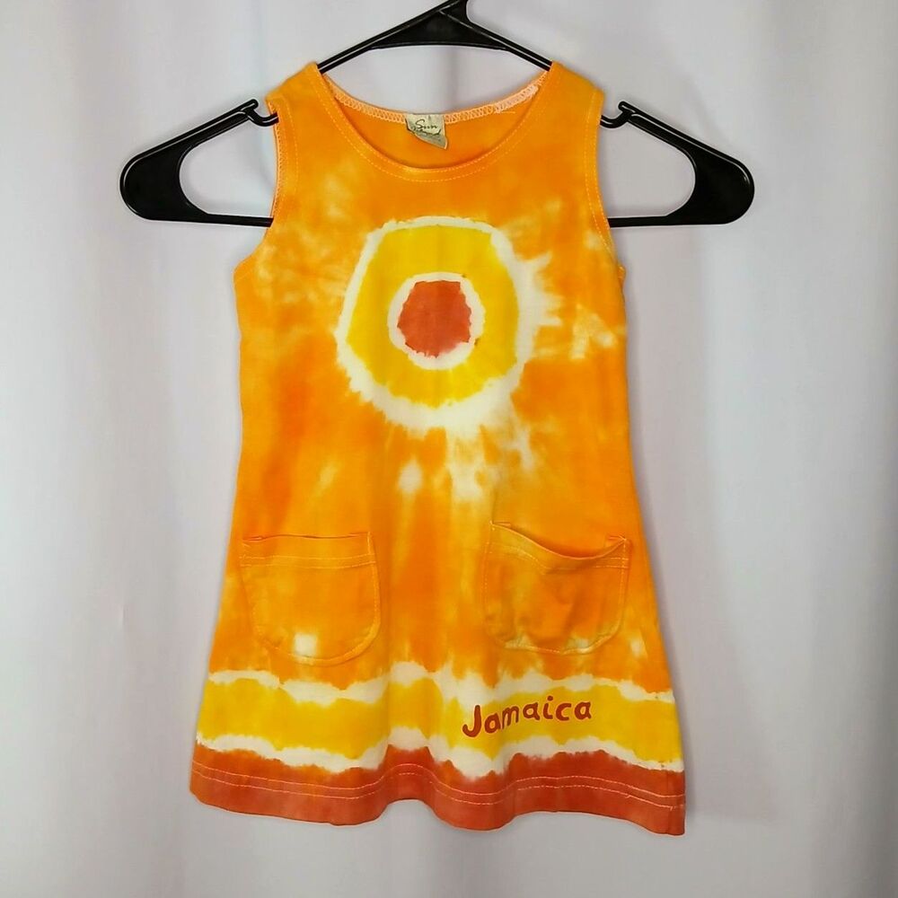 Sun Island Tie Dye Tank Dress Cotton Swing Pullover Orang Toddler Girls 2T - 4T